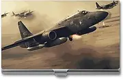 [VFMKT] Slim Metal Business Card Holder Portable Business Card Case Pocket Name Card Holder War Plane Wallet for Men Women Office Travel, style, One Size