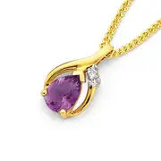 9ct Gold, Amethyst And Diamond Pendant in Purple