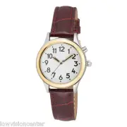 Ladies Two Tone Talking Watch White Face Brown Leather Band Choice of Voice