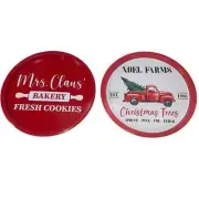 New 4 Pack Metal Christmas Tree Truck Noel Farm Mrs Claus Bakery Serving Tray