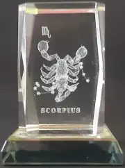 3D Laser Etched Glass Crystal Scorpio Zodiac Astrology Scorpius Paperweight