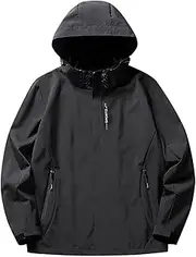 [Cambkatl] Mens Windproof Jacket Waterproof Lightweight Mountain Sport Jacket Thin Hooded Windbreaker Raincoat, 01 Black, XX-Large