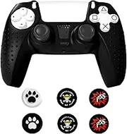 UOEPOWA 6 Pcs Claw Thumb Grip Caps, Controller Skin Case for PS5, Non-Slip Silicone Protective Case, Compatible with PlayStation 5 DualSense Wireless Controller (Black)