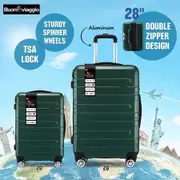 2 Piece Suitcases Luggage Set Carry On Travel Case Cabin Hard Shell Travelling Baggage Expandable Lightweight Rolling TSA Lock Green