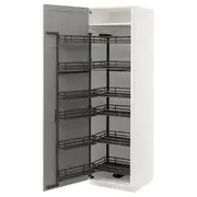 METOD high cabinet with pull-out larder, white/Lerhyttan light grey, 60x60x200 cm
