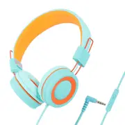 Catzon Kids Headphones Adjustable Headband Foldable for Study Tablet-Orange Blue