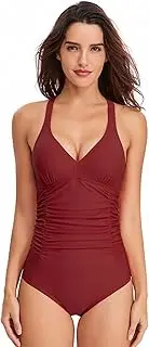 [YTRDDZSW] Women's Swimsuit Solid Color Sexy V-Neck One-Piece Swimsuit Push-ups Cover Belly Fold Swimsuit