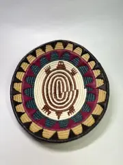 Hand Woven African Basket Plate Turtle Animal Design Coiled Tribal 10”x9”