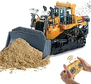 ID Gerilla RC BulldozerToys for Boys, Realistic Construction Remote Control BulldozerToys with Metal bulldozing Shovel Lights Sounds, 2.4GHz Remote Control Tractor for Boys 3 4 5 6 7 Years Old