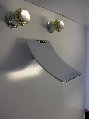 WALL MOUNT TUB WATERFALL FAUCET CHROME WITH BRASS TRIM Warranty Free Shipping SN