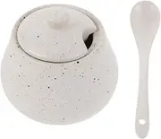ULTECHNOVO 1 Set Elegant Ceramic Condiment Jars with Lid Spoon Japanese Containers for Kitchen Storage Freshness Protection Aesthetic Appeal for Salt Sugar and Seasonings