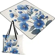 Yoogain Outdoor Blanket Sandproof Grass Foldable Picnic Blanket for Family Spring Gifts Chic Blue Flowes 60x80in