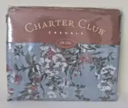 NIP new vintage flat TWIN bed sheet Charter Club nasturtium denim blue cotton