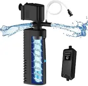 Devopet Aquarium Filter for 10-40 Gallon Tank, U-V Fish & Turtle Tank Filter, Fish Filter with Timer & Aeration, Internal Filter for Green Water(130GPH/3.5W)