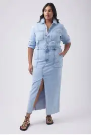 Decjuba Ellie Denim Dress Maxi Size 16 Syronblue
