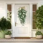 Spring Wreath Green Leaves Decorative Hanging Ornament for Porch Yard Shelf