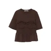 [Cecilie Bahnsen] Cecilie Bahnsen Smocked Ruffled Top M BROWN