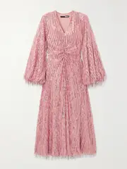[ROTATE Birger Christensen] ROTATE Birger Christensen - Sirin Sequined Stretch Recycled-chiffon Midi Dress - Pink - DK34 DK 34 Pink