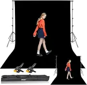 EMART Black Background with Stand, 8.5x10ft(2.6x3m) Photography Back Drop Support System with 10x12ft(3x3.6m) Backdrop for Portrait, Video, Shooting, Photo, Studio