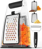 Cheese Grater with Container - Box Grater Cheese Shredder Lemon Zester Grater -