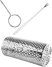 Hoement Rotating Barbecue Cage Rolling Grill Basket Bbq Grill Mesh Smoke Tube Bbq Tube Easy to Carry