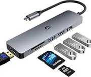 SUTOUG Docking Station, 6-in-1 USB C Hub with SD/TF Card Reader, 4K HDMI Output, USB 3.0 Up to 5Gpbs, Compatible for Laptop and Other Type C Devices