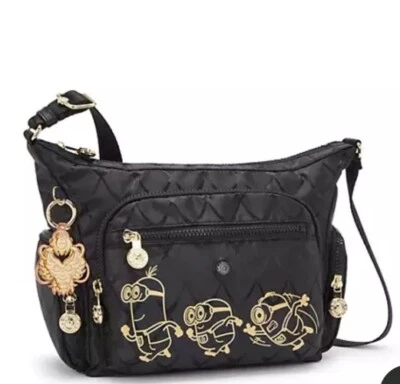 NWT KIPLING GABBIE MINIONS SMALL DRAGON SCALE BLACK JACQUARD CROSSBODY BAG med