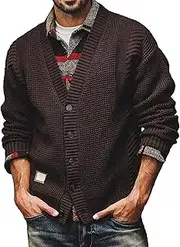 [Generic] Men's Heavyweight V-Neck Cardigan Sweater Male V-Neck Button Down Sweaters Wool Blend Cardigan Sweater for Men