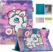 iPad Air 2 Case, iPad 6th Generation Case, Dteck Cute Cartoon Smart Stand Case with [Auto Wake/Sleep Feature] Synthetic Leather Magnetic Wallet Cover for Apple iPad 9.7 Inch Tablet-Purple Horse