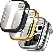 Miimall [3 Pack] for Apple Watch Series 10 42mm Screen Protector Case, Ultra-Thin Full Coverage Soft TPU Full Protective Cover for iWatch 42mm (Black/Gold/Sliver)