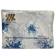 Martex Blue White Floral Twin Fitted Sheet Only Percale USA Westpoint Pepperell