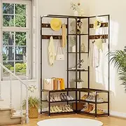 medla Coat Rack with Shoe Storage: Coat Stand with Shoe Bench Hall Tree Free Standing Clothes Hat Hanger with Metal Frame Industrial Style for Hallway Entryway Living Room