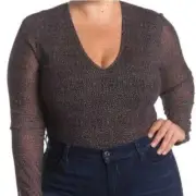 AFRM Mesh Bodysuit Womens Size 3X Brown Cheetah Print Scoop Neck Long Sleeve Top