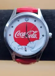 Accutime Coca-Cola Watch Polar Bears & Bottle of Coke w/Red Band *NEW & WORKING*