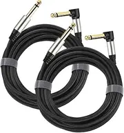 Adoerpai 2-Pack Guitar Cables 1/4 Inch 6.35mm Male to Male Jack Right Angle to Straight Nylon Braided TS Mono Instrument Cable (Pack of 2-16FT)