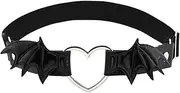 [CAMIXGQN] Leg Garter Belts Leather Wings Heart Ring Adjustable Leg Belt Punk Gothic Elastic Garter Belt Suspender(Black)