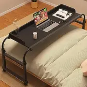 Overbed Table with Wheels, Adjustable Heigh Over Bed Desk, Rolling Desk for Bed, Over Bed Laptop Desk with Baffle, for Hospital and Home(Black,120 * 40cm)