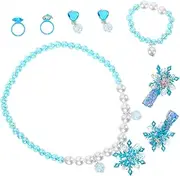 [Minkissy] 1Set Jewelry Snowflake Necklace Ring Earrings Bracelet Bow Hair Accessories Adorable Skin Friendly Jewelry for Daily Wear