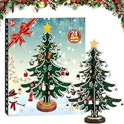 Christmas Advent Calendar 2024, 24 Days Christmas Countdown Advent Calendar Wooden Christmas Tree, Mini Snowman Santa Stuffed Decoration for Xmas Party Favor Gifts,DIY Christmas Tree Pendant Gift (1)