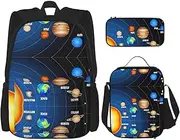 [StOlmx] 3 Pcs Set Backpack,Waterproof Bookbag, Insulated Lunch Bag & Pencil Case Pouch, Travel,Hiking,Solar System Print, Space Galaxy, One Size