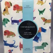 Cynthia Rowley Watercolor Dog Outdoor Tablecloth Turquoise Blue Purple Pink 70"