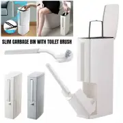 Slim Dustbin Garbage Bin Lid Bathroom Trash Can With Toilet Brush Waste Basket
