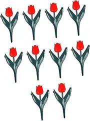 Generic 10Pcs Tulip Garden Edging Border, Decorative Fence Lifelike Garden Fence Landscape Edging for Outdoor Landscaping Decoration, Red Flower