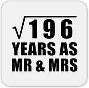 [Designsify] Gifts, 14th Anniversary Square Root of 196 Years As Mr & Mrs, Drink Coaster Mat Wipe-Clean Non-Slip Non-Skid Cork Back, for Birthday Mom Dad Parents Fathers Mothers Day Party, to Men Women