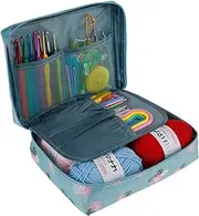 59pcs Crochet Kit for Beginners Adults, Crochet Kits Include Yarn, Ergonomic Crochet Hooks 2.0-6.0 mm, Lace Steel Needles 0.6-1.9 mm and Case, Crochet Starter Kit for Beginners Kids (Blue)
