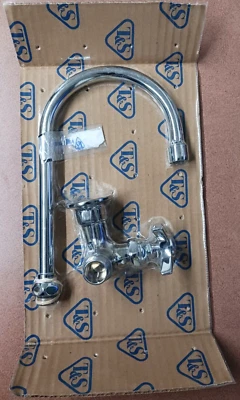 T&S Brass B-0310 Single Center Wall Mount Swivel/Rigid Gooseneck Faucet - Blue