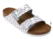 Birkenstock Arizona Gator Gleam Two-Strap Sandal Silver NEW Size 36 Women's US 5
