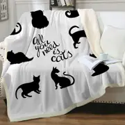 Black and White All You Need is Cats Throw Blanket