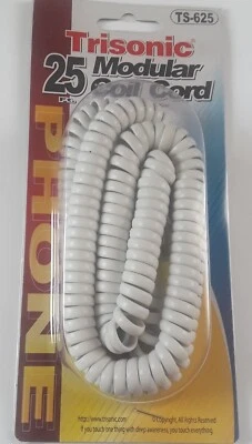 Vintage Trisonic 25 FT Modular Phone Coil Cord Telephone Handset White New