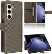 Cover Compatible with Samsung Galaxy Z Fold6 5G SM-F956 Flip Stand Card Slot Phone Case Brown